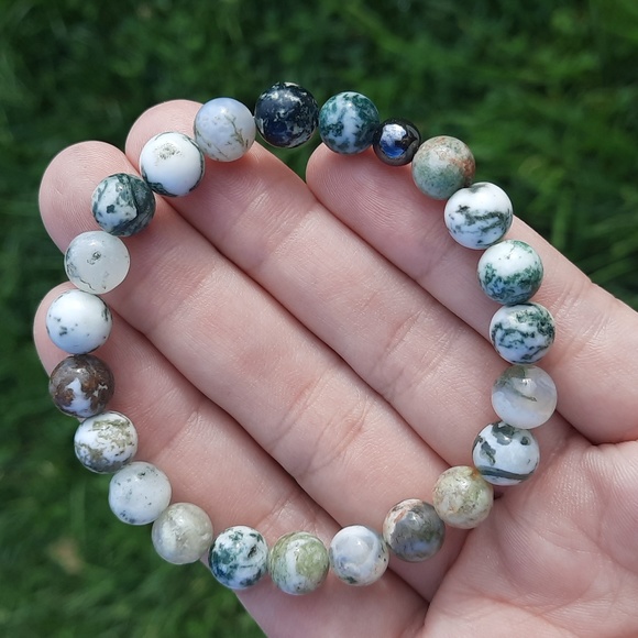 Tree Moss Agate 8mm Bracelet - Picture 1 of 5